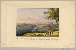 Aussicht vom Großen Winterberg in der Sächsischen Schweiz nach Westen ins Elbtal und auf die Felsen und Tafelberge