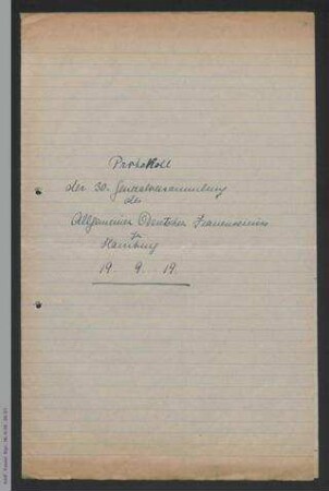 Protokoll der 30. Generalversammlung des ADF 1919 in Hamburg