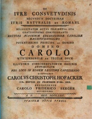 De iure consuetudinis secundum doctrinam iuris naturalis et romani