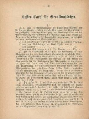 Kosten-Tarif für Grundbuchsachen