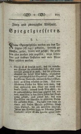 Zwey und zwanzigster Abschnitt. Spiegelgiesserey.