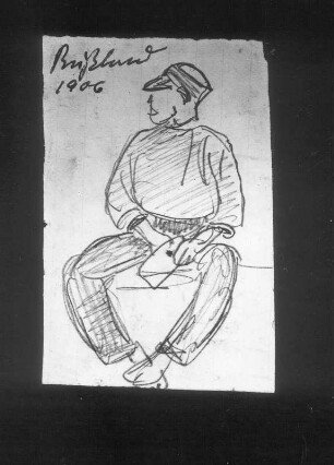 Sitzender Junge in Vorderansicht. Bleistiftzeichnung; 9,4 x 6,2 cm (1906; E. Barlach). Güstrow, Heidberg 15. Atelier des Bildhauers