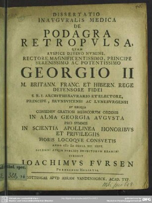 Dissertatio Inauguralis Medica De Podagra Retropulsa