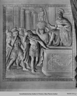 Szenen aus dem Leben Julius Cäsars : Cäsar vor einer Statue des Mars im Tempel (?)