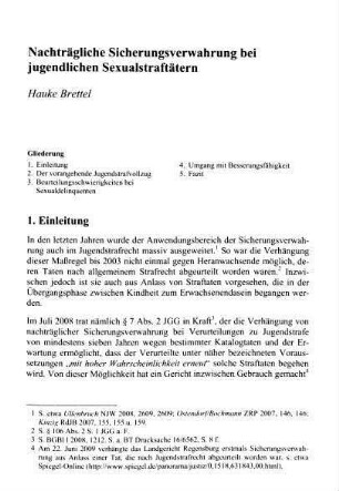 309-316, Nachträgliche Sicherungsverwahrung bei jugendlichen Sexualstraftätern