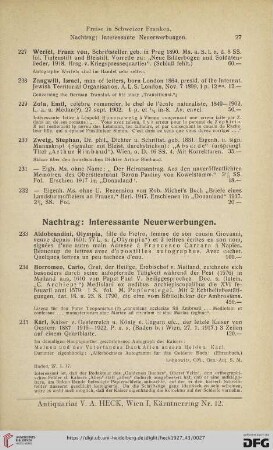 Nachtrag: Interessante Neuerwerbungen (Nr. 233 - 240)