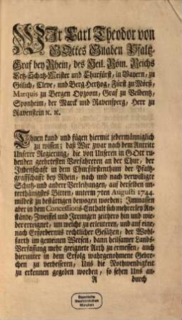 Erläuterung der Concession für die Land-Judenschafft in der Pfaltz : [Mannheim den 21. Novembris 1765]