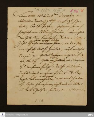 Widmung von August Hermann Francke für seinen Taufpaten Johann Henrich Gotthelf von Münchhausen.
