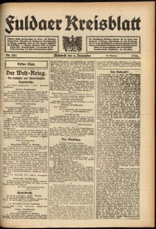 Erste Ausgabe vom Mittwoch, den 06. Dezember 1916.