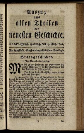 XXXIV. Stück. Coburg, den 19. Aug. 1761.