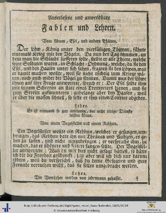 Vom Löwen, Esel, und anderen Thieren.