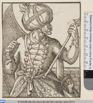 Stehender Orientale mit Schild und Streitkolben, Brustbild