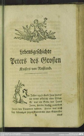 Lebensgeschichte Peters des Großen Kaisers von Rußland