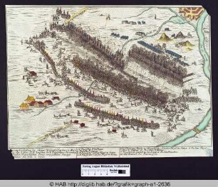 Militaria - Darstellung einer Schlacht unweit Weißenfels, Freiburg und Merseburg 1757 zwischen der kaiserlich-preußischen und der vereinigten Reichs- und französischen Armee.