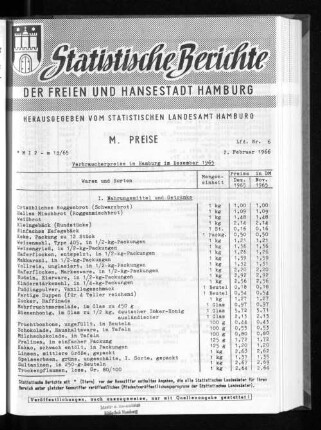 Verbraucherpreise in Hamburg im Dezember 1965 : Lfd. Nr. 6