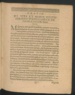 Oratio De Vita Et Rebus Gestis Johannis Stupicii Coram Dn. ...