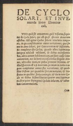 De Cyclo Solari, Et Invenienda litera Dominicali.