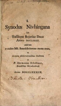 Synodus Niuhingana sub Tassilone, Boiariae duce anno 774 celebrata