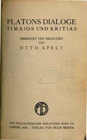 Platons Dialoge Timaios und Kritias