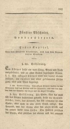 Erstes Kapitel. Von den Körpern überhaupt, und von den körperlichen Winkeln