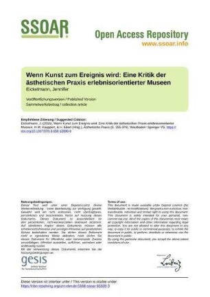 Wenn Kunst zum Ereignis wird: Eine Kritik der ästhetischen Praxis erlebnisorientierter Museen