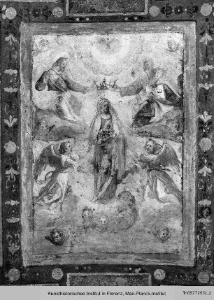 Innendekoration : Marienkrönung mit Szenen des Marienlebens und Tugendallegorien : Marienkrönung