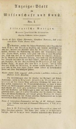 1.1818: Anzeigeblatt für Wissenschaft und Kunst