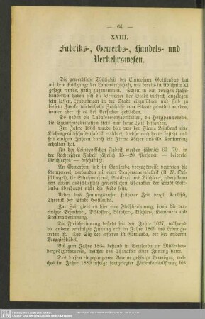 XVIII. Fabriks- Gewerbs-, Handels- und Verkehrswesen