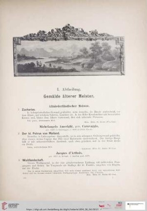 I. Abtheilung. Gemälde älterer Meister (Nr. 1 - 191)