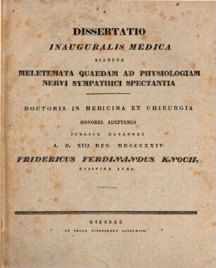Diss. inaug. med. sistens meletemata quaedam, ad physiologiam nervi sympathici spectantia