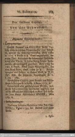 Das sechste Kapitel, Von der Schweitz