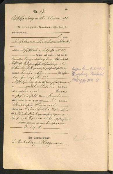 Standesamtsbuch der Stadt Aschaffenburg: Geburten 365/1900 - 184/1901