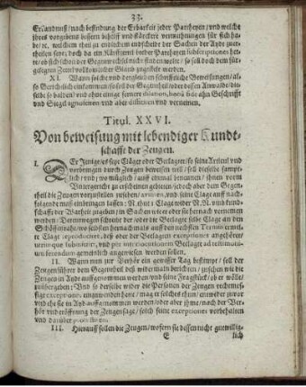 Titul. XXVI. Von beweisung mit lebendiger Kundtschafft der Zeugen