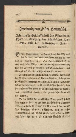 Zwei und zwanzigstes Hauptstück. Fehlerhafte Beschaffenheit der Staatswirtschaft in Ansehung des inländschen Handels, und der auswärtigen Commercien