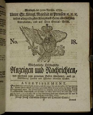No. 18. Montags, den 30ten Aprilis, 1759.