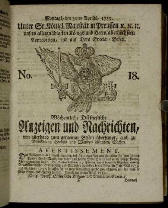 No. 18. Montags, den 30ten Aprilis, 1759.