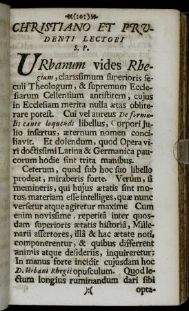 Christiano Et Prudenti Lectori S. P.