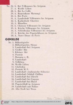 Gemälde (Nr. 1-20)