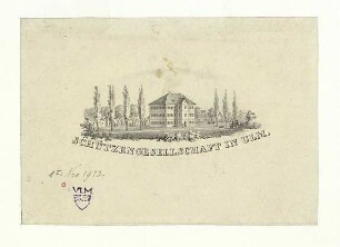 Schützenhaus und Zielhütten. Von Norden. um 1850