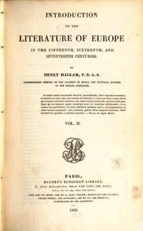 Introduction to the literature of Europe in the fifteenth, sixteenth, and seventeenth centuries, 2