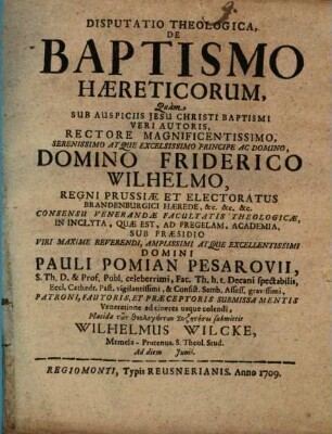 Disputatio Theologica De Baptismo Hæreticorum