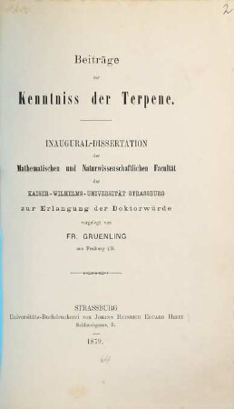 Beiträge zur Kenntniss der Terpene : Inaugural-Dissertation