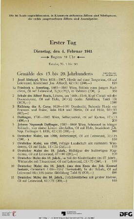 Erster Tag: Dienstag, den 4. Februar 1941, Beginn 14 Uhr (Nr. 1-194)