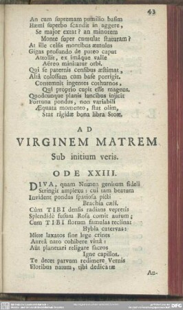 Ad Virginem Matrem Sub initium veris. Ode XXIII.