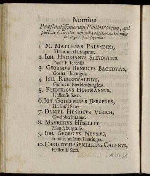 Nomina Præstantissimorum Philiatrorium,[...]