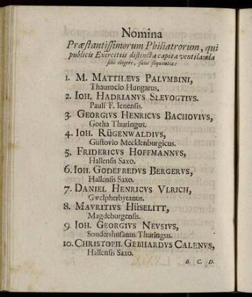 Nomina Præstantissimorum Philiatrorium,[...]