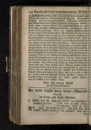 Die dritte Classis dieses Gebet-Büchleins begreifft die Creutz- und Trost-Gebetlein.