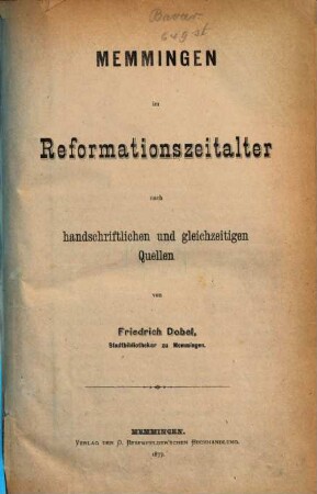 Memmingen im Reformationszeitalter nach handschriftlichen und gleichzeitigen Quellen. [1], Christoph Schappeler, der erste Reformator von Memmingen : 1513 - 1525