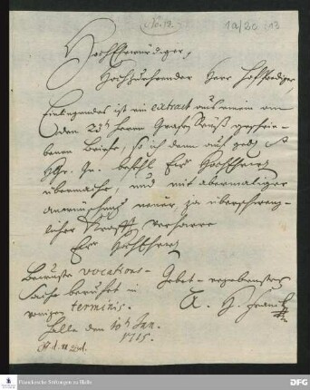 Brief von August Hermann Francke an Ernst Christian Philippi.