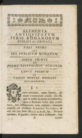 Caput Primum De Variis Populi Romani Divisionibus
